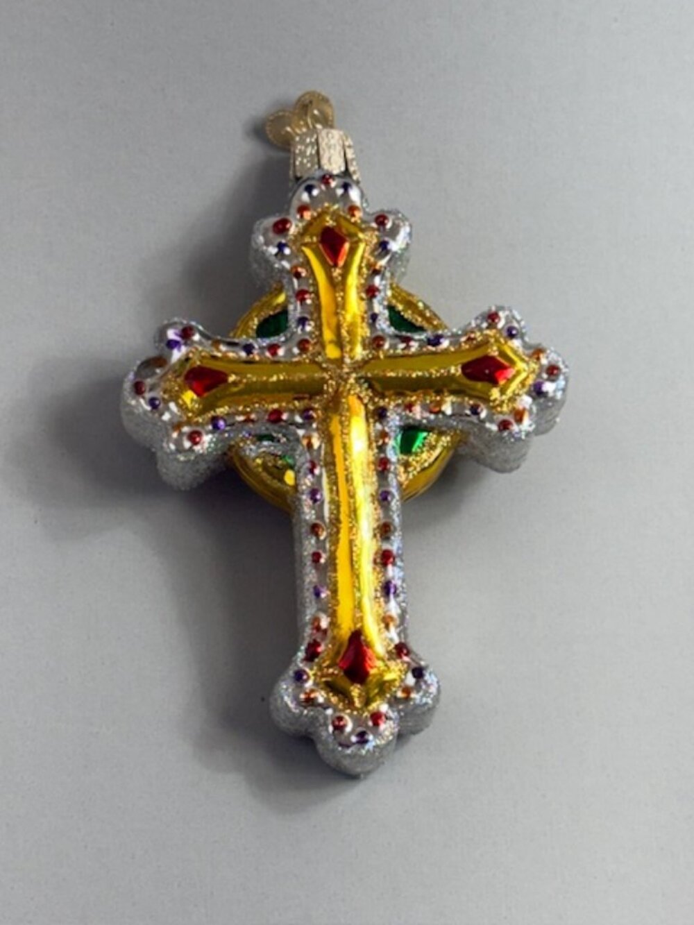 Vintage Glass Old World Christmas Ornament Figurine Orthodox Cross Christian A4